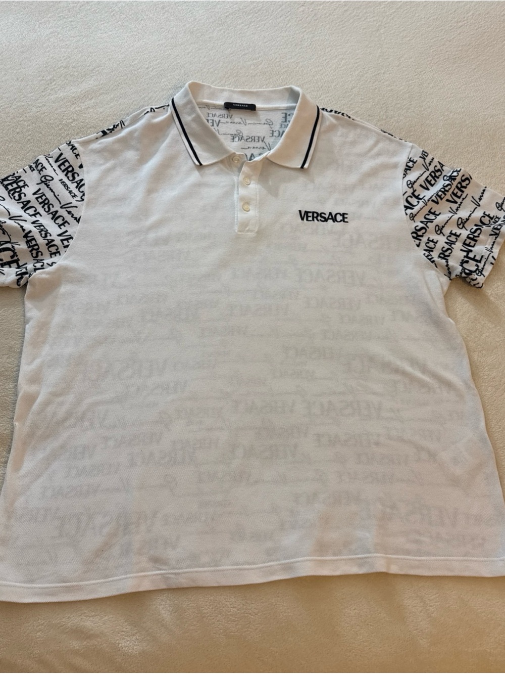 Versace White Polo with Black Logo-Print Sleeves